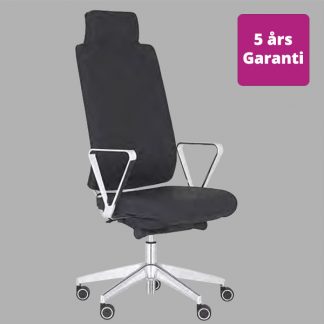 Billede af Ergonomisk kontorstol Monico OS976T, håndbygget i Tyskland. Stolen har nakkestøtte og armlæn, og de blanke detaljer er udført i poleret aluminium. En rigtig komfortabel kontorstol.