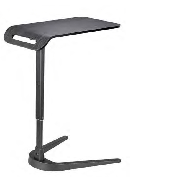Højdejusterbart Sidebord 2 C Billede af Højdejusterbart sidebord i sort, med plads til en laptop eller en tablet. Bordet kan også bruges til en kop kaffe og en bog.